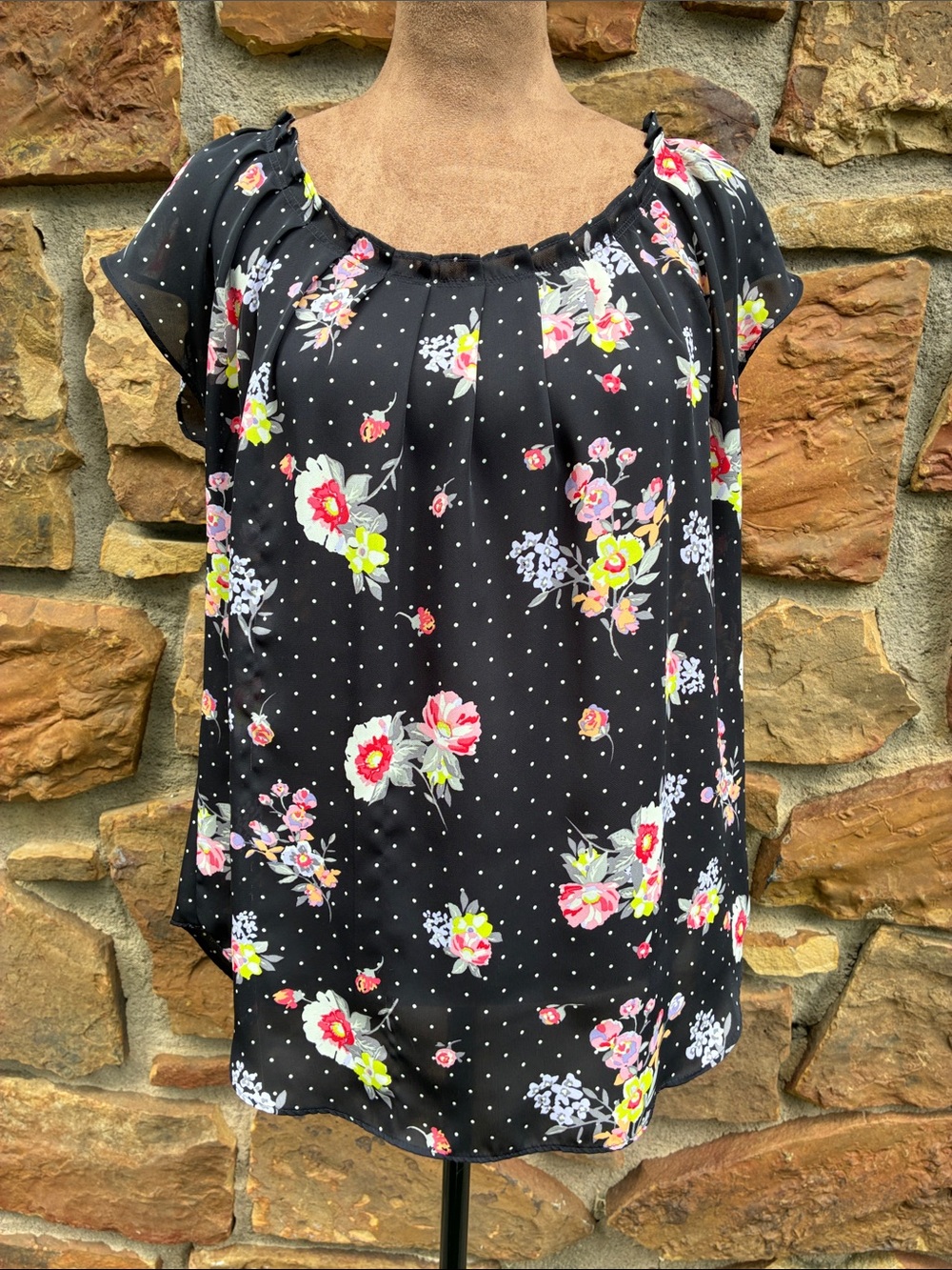 Lauren Conrad Black Floral Blouse